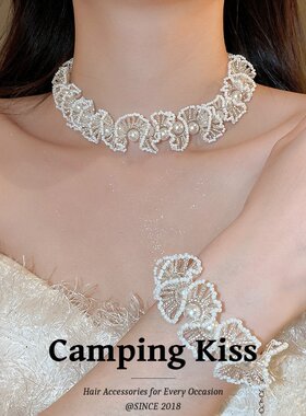 CampingKiss法式珍珠花边颈链