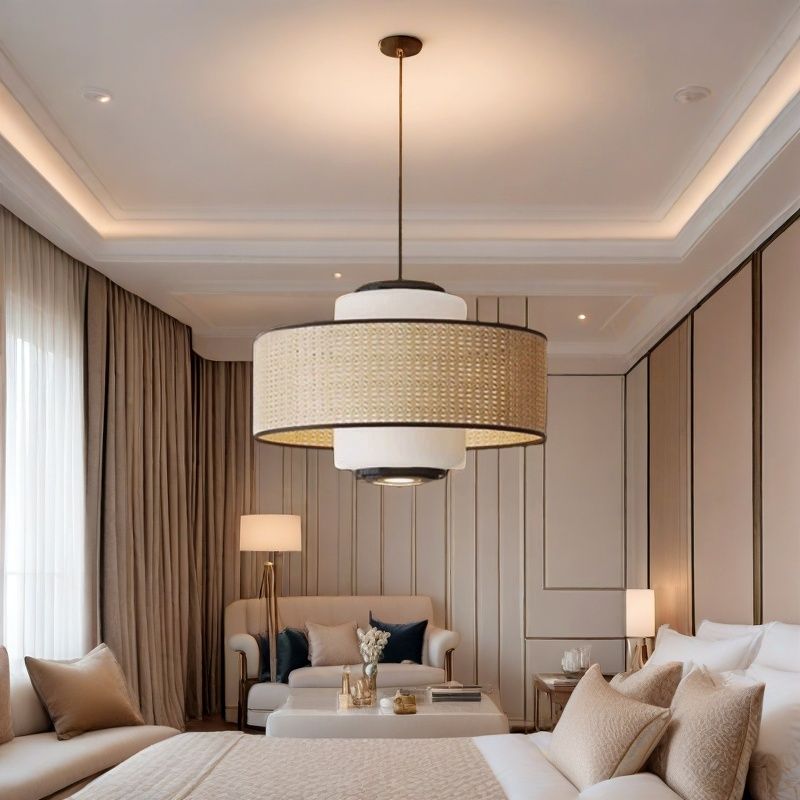 侘寂风藤编餐厅卧室中式茶室吊灯