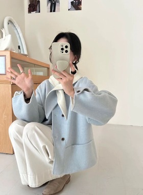 韩国定制SEVEN2025秋冬新款双面羊绒大衣女短款小个子羊毛呢外套