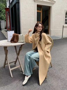 韩国定制SEVEN立领慵懒宽松遮肉显瘦百搭轻奢中长款 双面大衣外套