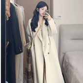 韩系中长款 米白色时尚 大衣女洋气2025秋冬新品 加厚小个子毛呢外套