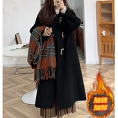 赫本风中长款 黑色牛角扣毛呢大衣女小个子2025秋冬季 新款 呢子外套