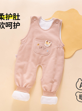 宝宝冬天裤子外穿一岁夹棉a类纯棉婴儿背带裤开档80码男宝薄棉裤