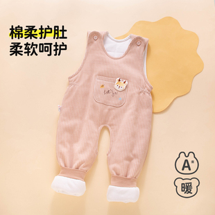 宝宝冬天裤子外穿一岁夹棉a类纯棉婴儿背带裤开档80码男宝薄棉裤