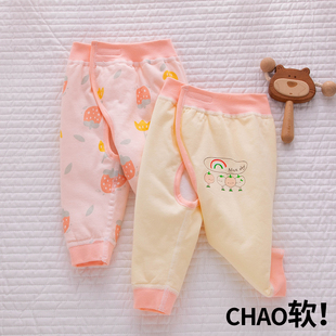 小月龄婴儿夹棉秋裤 宝宝保暖裤 开裆裤 女宝纯棉a类薄棉裤 内穿冬季