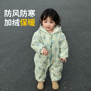 婴儿衣服冬装外穿宝宝加厚连体衣女宝厚夹棉棉服冬款婴幼儿外出服