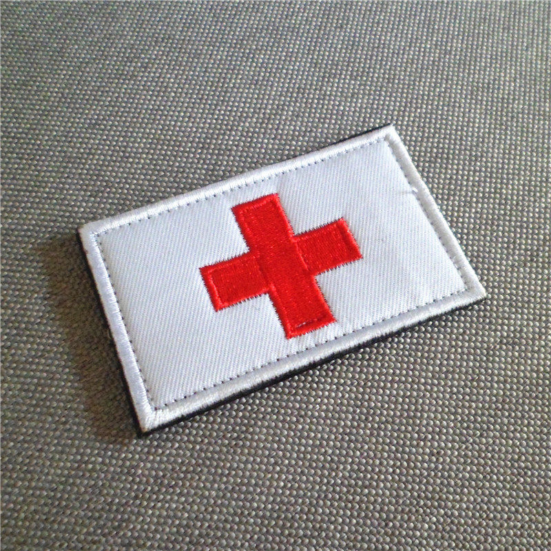 背包贴章国旗刺绣 中国红旗红十字救援臂章 战狼魔术贴 可定做