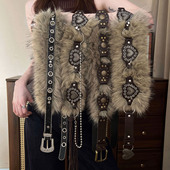 Waist Fur Belt Ladies Women Wide Adjustable Punk 腰带链