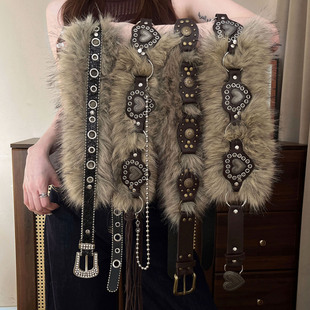 Adjustable Ladies Punk Women Fur Belt Wide 腰带链 Waist