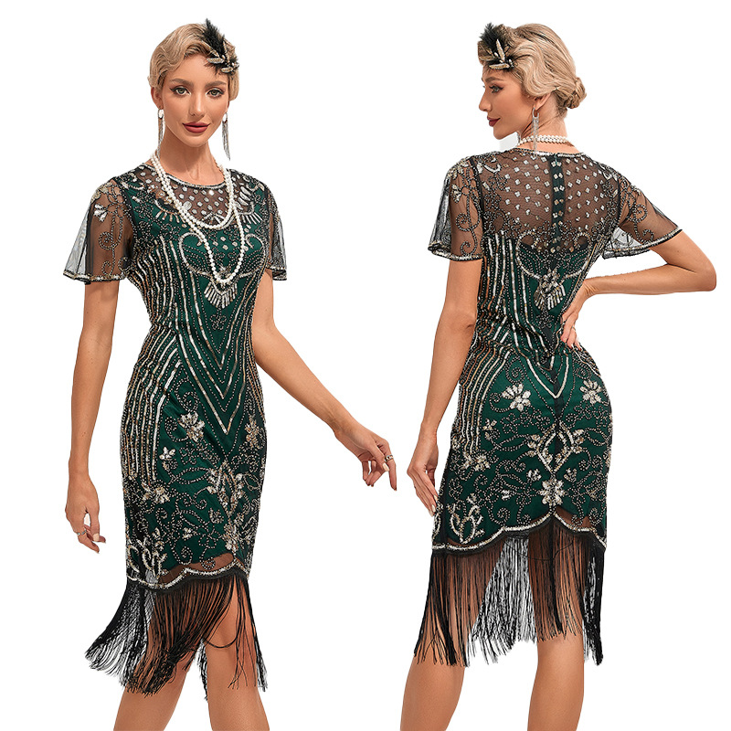 Women's 1920s Gatsby Sequin Beads Long Fringe Flapper Dress-封面