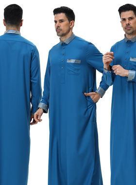 High quality Arab Clothing Men Thobe Long Robe Shirt Pocket