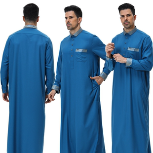 High quality Arab Clothing Men Thobe Long Robe Shirt Pocket