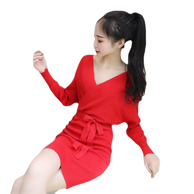 女士秋季打底针织衫薄款中长款性连衣裙