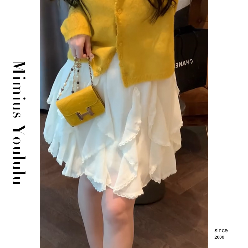 【mimius】游鹿鹿 设计感重工不规则花边半身裙