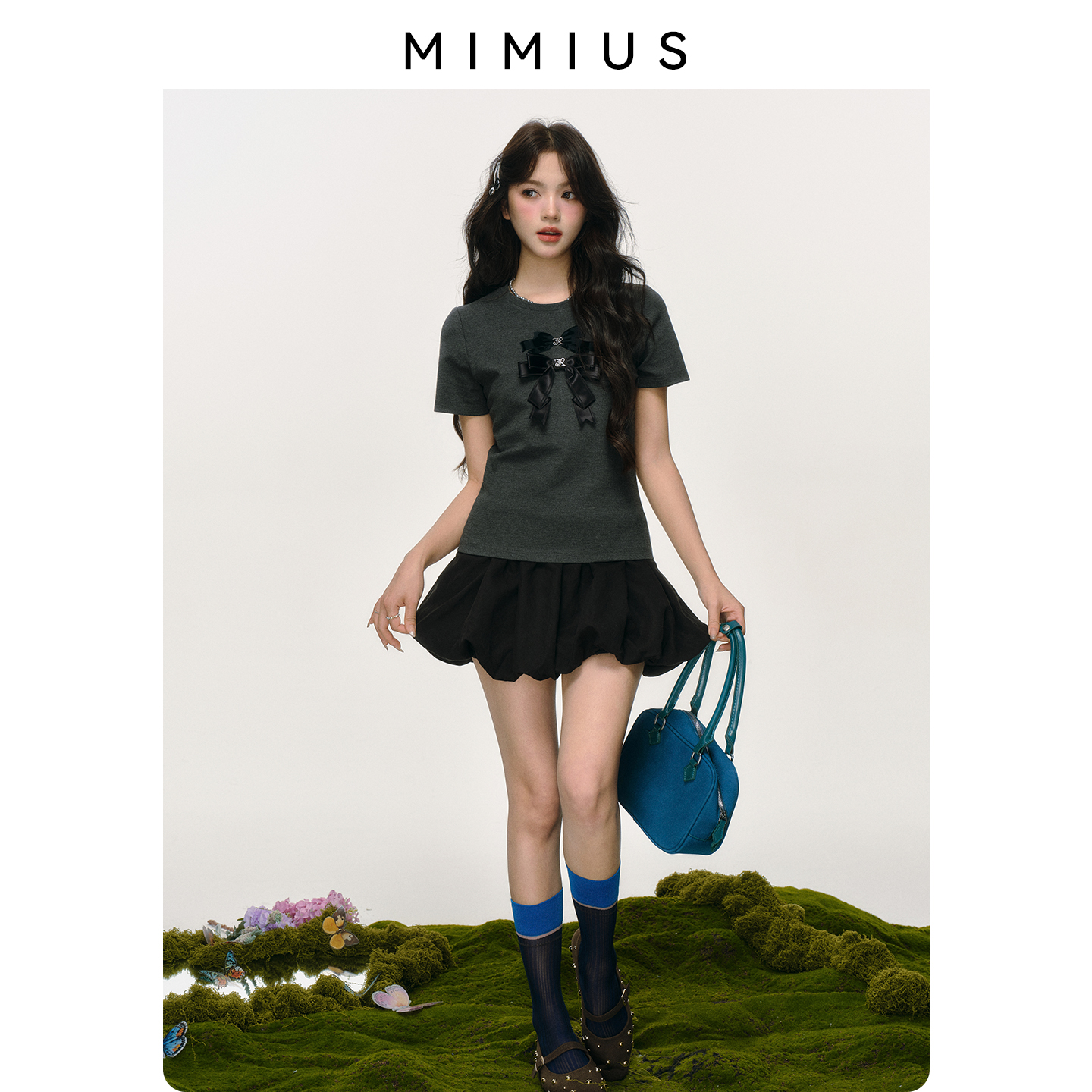 【mimius】游鹿鹿 重工设计感蝴蝶结百搭修身显瘦T恤  G06379