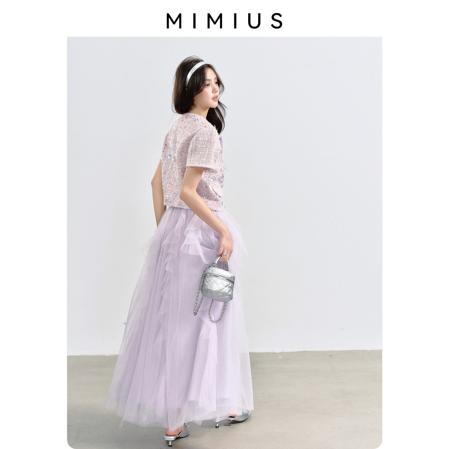 【mimius】游鹿鹿 25早秋高定重工编织亮片小香风圆领上衣+半裙