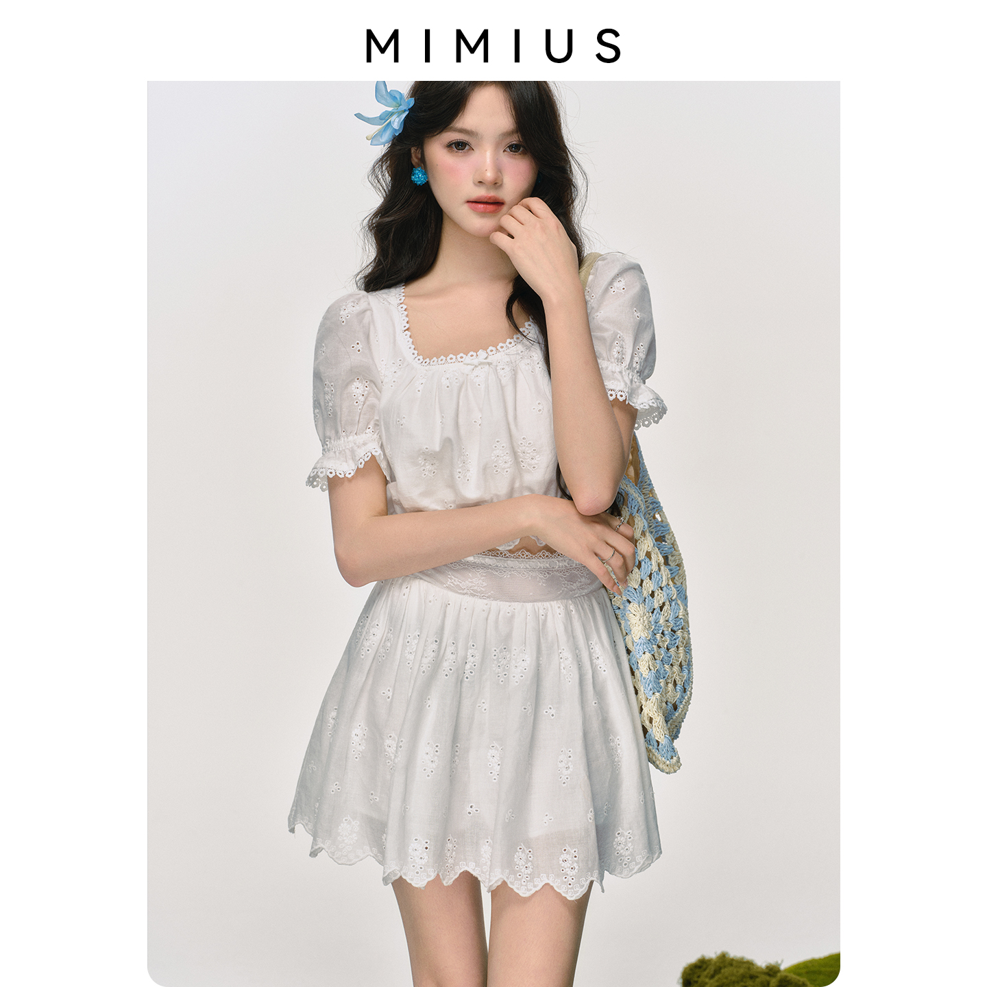 【mimius】游鹿鹿 栀子茉莉～游鹿鹿领显瘦蕾丝花边衬衫+短裙裤+