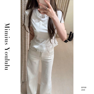 T恤 刺绣蝴蝶结层叠蕾丝花边甜美短袖 mimius G07332 游鹿鹿