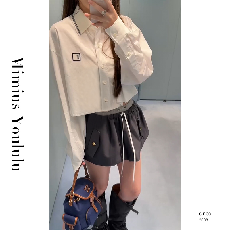 【mimius】游鹿鹿 25早秋Miu系学院风字母刺绣翻领衬衫 G07240