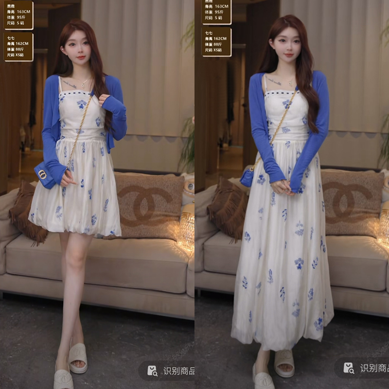 【mimius】游鹿鹿 法式气质掐腰显瘦天丝刺绣显瘦碎花吊带连衣裙