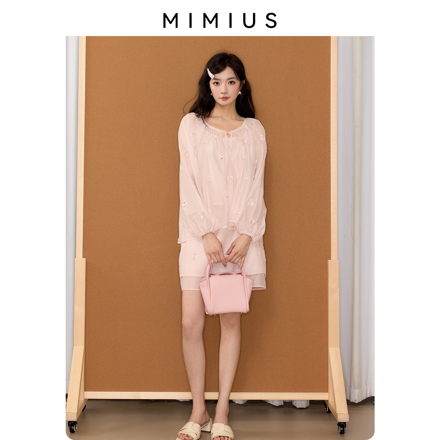 【mimius】游鹿鹿 韩系温柔风绣花长袖衬衫上衣+裙裤小个子两件套