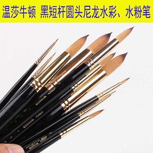 温莎牛顿黑色短杆圆头尼龙毛水彩笔水粉笔圆锋画笔套装水彩勾线笔
