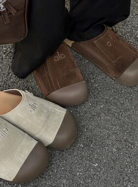 欧货磨砂皮面包鞋时髦包头拖鞋羊羔毛脚垫外穿鞋托毛毛鞋穆勒鞋女