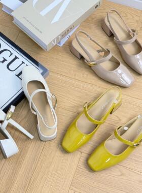 凉鞋2025夏季新款中粗跟方头气质单鞋一字扣后空玛丽珍鞋E988-1
