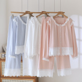 家居服可外穿 长裤 睡衣女春秋季 提花棉宽松纯欲风显白简约长袖