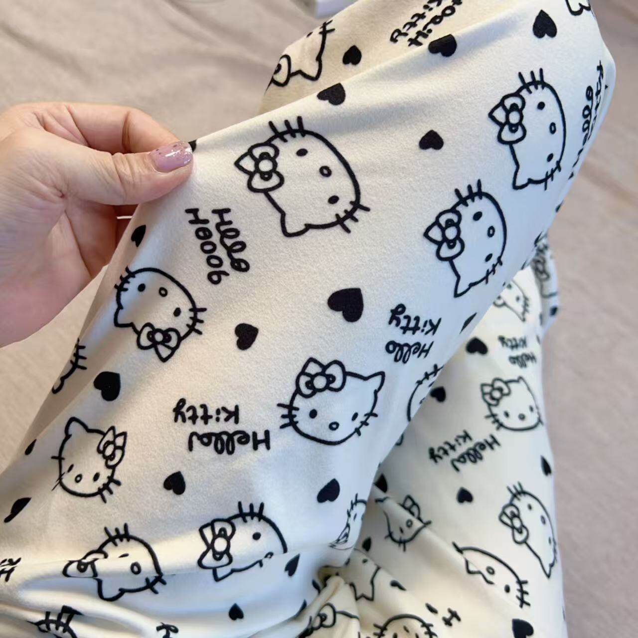 双面磨毛家居裤韩版宽松可爱卡通睡裤女裤柔软保暖薄款外穿遛弯