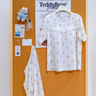 睡衣 七分裤 悦容服饰2026春夏宏衣8945 4多花竹节棉带胸垫方领短袖