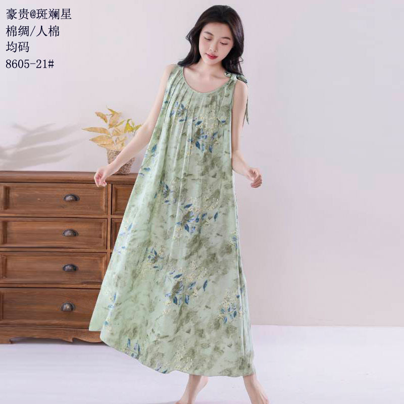 特价尾货豪贵棉绸25新款圆领人棉短袖家居服女款大版休闲宽松裙子