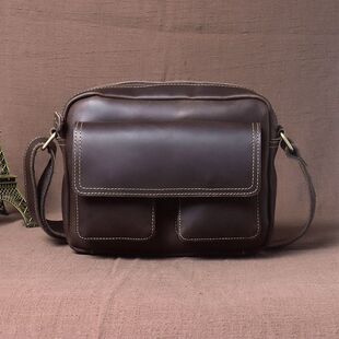 新款头层牛皮单肩包真皮背包复古疯马皮休闲邮差斜挎男包户外背包