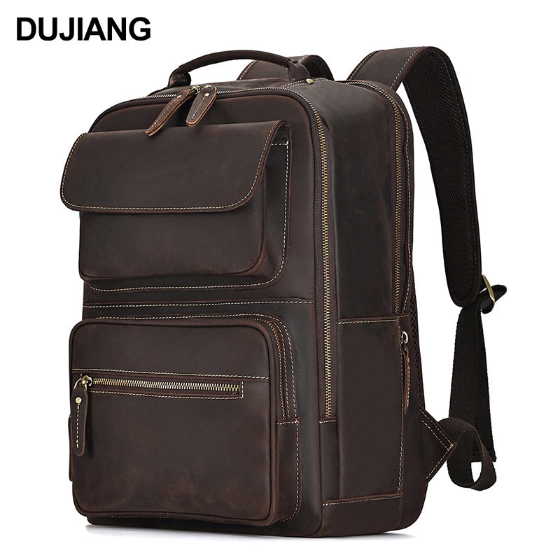 新款疯马皮双肩包男款真皮男包大容量旅行背包男双肩包单肩电脑包