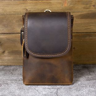 真皮男包广州批发疯马皮穿皮带手机腰包斜挎包头层牛皮复古小挂包