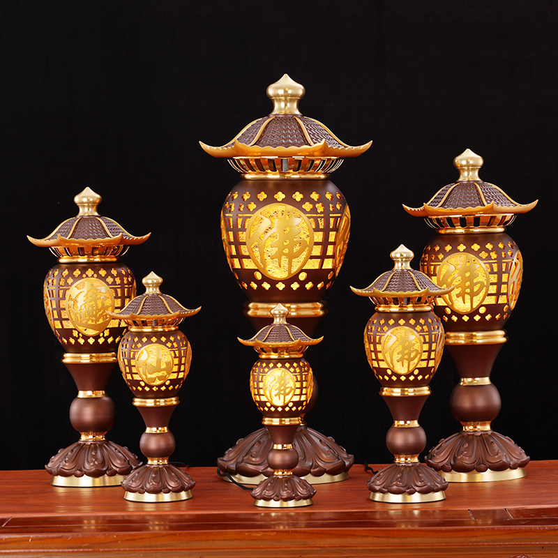 佛具供灯LED佛字家用佛灯招财长明灯仙家莲花灯佛台佛堂神社灯对