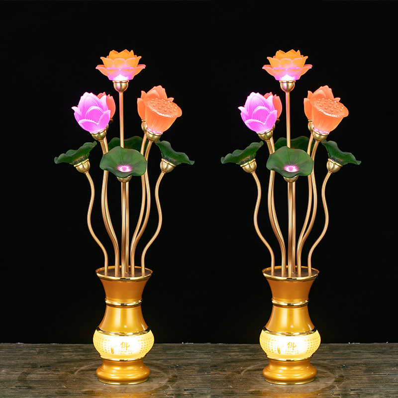 大盆景供佛灯七品LED七彩树脂莲花灯家用佛台长明灯招财佛家仙家