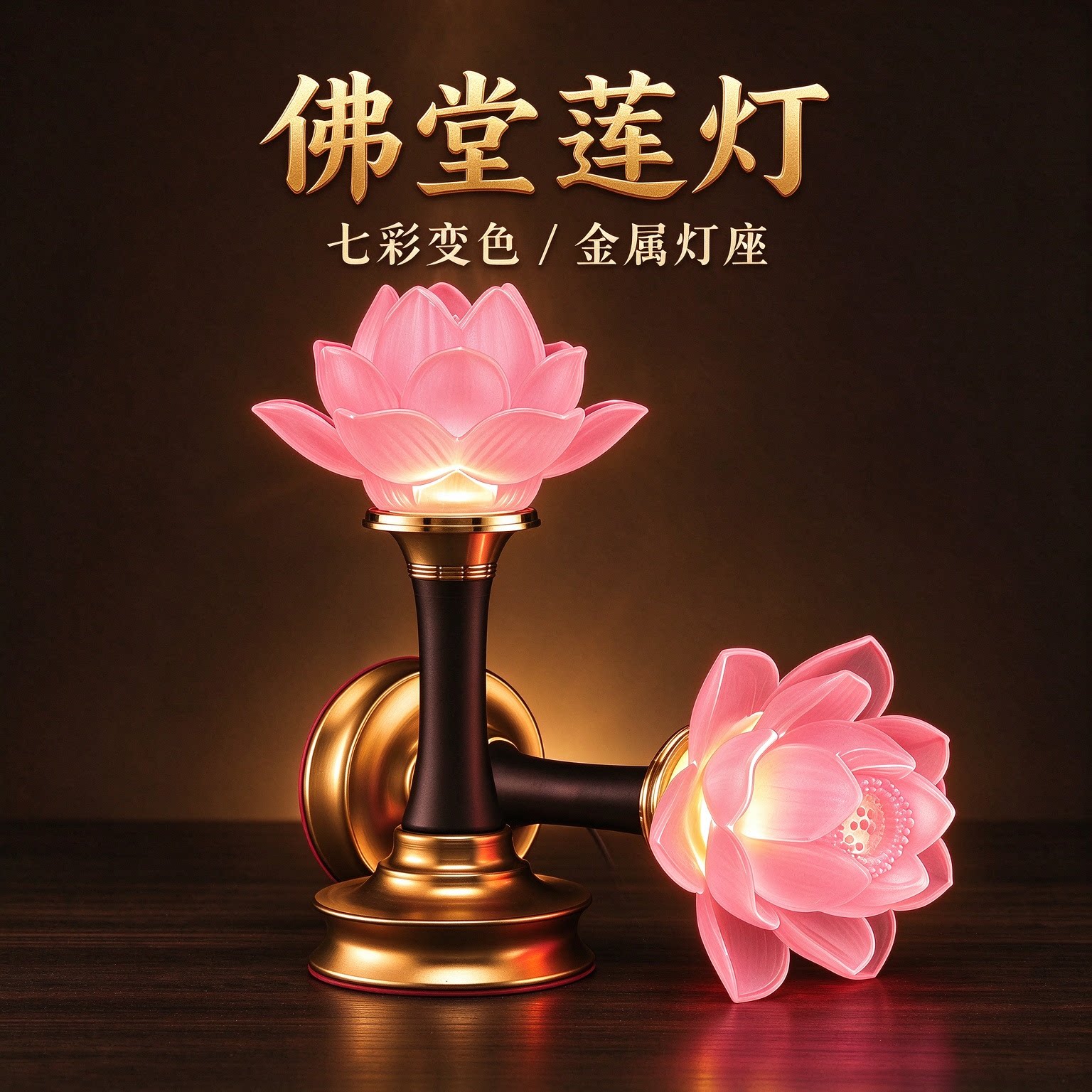 佛前荷花灯供水晶玻璃led七彩