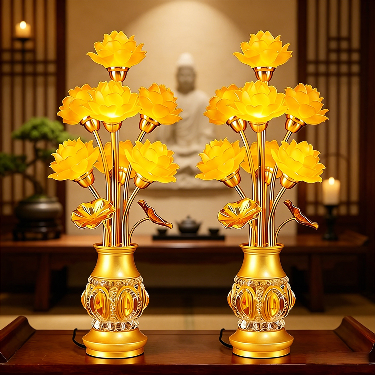 LED黄光七品九品仿琉璃莲花灯荷花灯/河灯