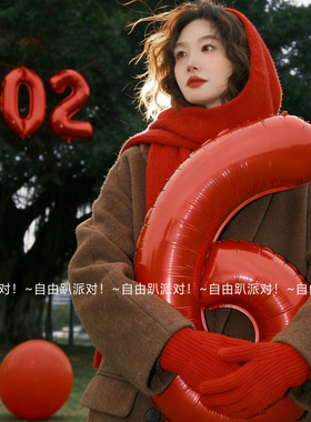 2026新年32寸红色铝膜数字气球宝宝生日周岁派对教室拍照布置装饰