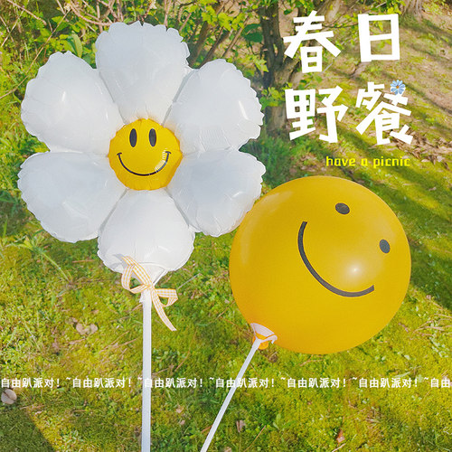 ins小红书同款雏菊笑脸带杆气球
