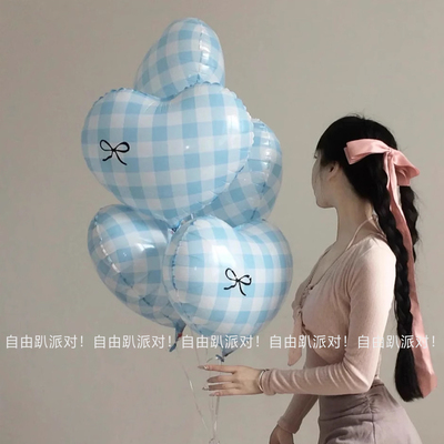 小清新蓝白格网红ins气球