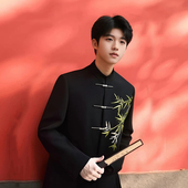 新中式 男订婚立领国风结婚伴郎新郎礼服 西服套装 中山装 刺绣中式