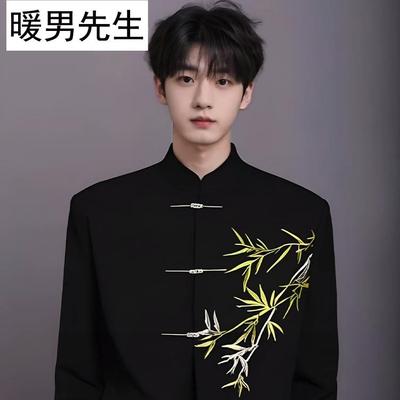 青年艺考礼服声乐新中式国风竹子西服领中山装男合唱团演出唐装