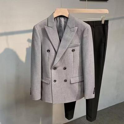 秋装韩版修身男士双排扣西服