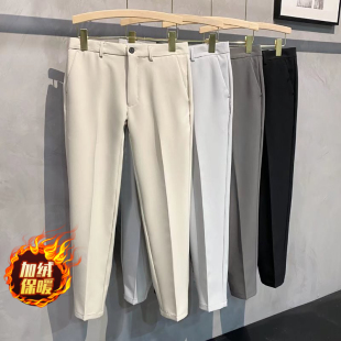 休闲裤 秋冬加绒坠感纯色锥形9九分西裤 小脚裤 英伦免烫修身 子 男士