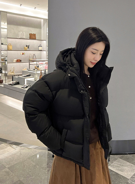 cocosong羽绒服女短款2025年冬新款90白鸭绒连帽加厚面包服外套