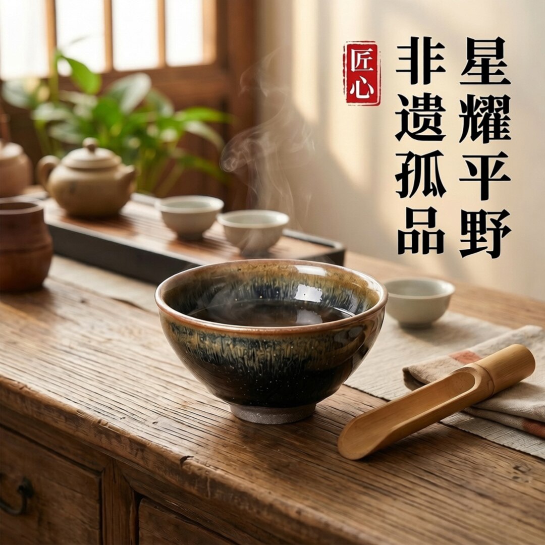 盏心集星耀平野青蓝兔毫龙窑柴烧建盏主人杯白领礼品福建特产
