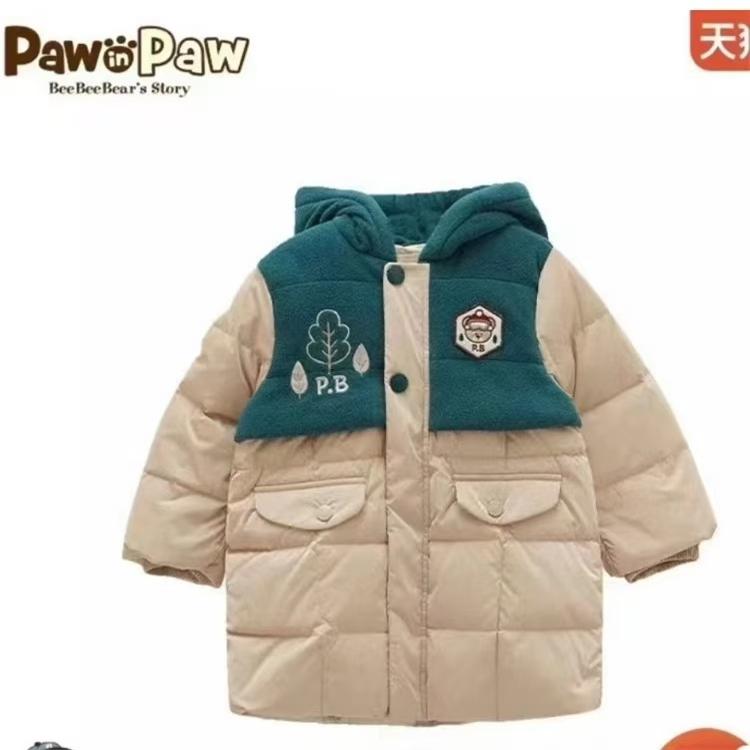 PAW宝英宝小熊中长款腰带连帽棉服羽绒外套中性风男女宝
