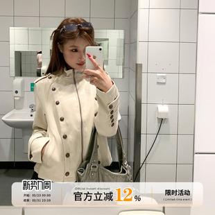 机车夹克 高级感休闲显瘦短款 饭饭又饿了美式 纽扣皮衣外套女春秋款